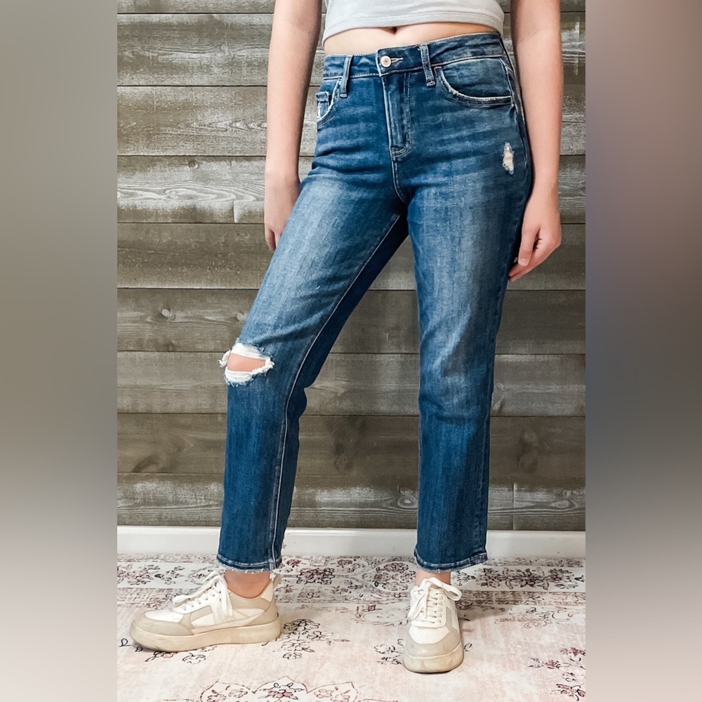 lovervet promiment high rise ankle straight jeans distressed LV1486